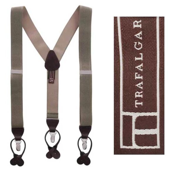 Trafalgar Mens Classic Convertible Stretch Brace Braces Olive Green / Khaki NWOT - Picture 1 of 8